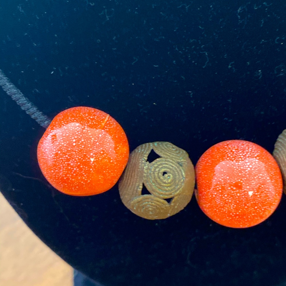 African bronze  and orange ceramic bead choker